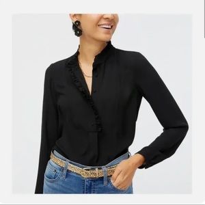 J. Crew long sleeve top with ruffles. Size 6. Black.